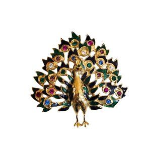 Contemporary Enamel Rhinestone Peacock Brooch (A9434)